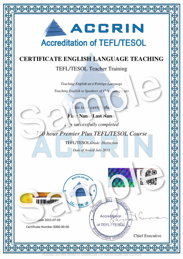 TEFL/TESOL Sample Certificate - Accrin.co.uk